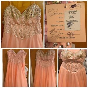 Blush Tangerine Prom Dress with Embellished Bodice